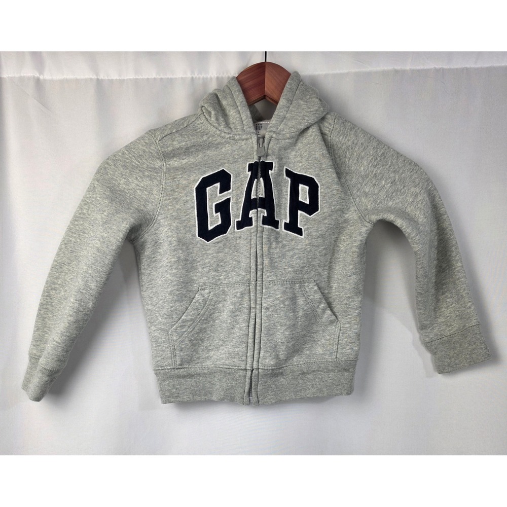 Baby Gap Toddler Boys Gray Arch Logo Full Zip Fleece Hoodie Sweatshirt Size 5T
